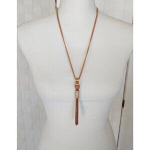 Nicole Miller Rose Gold Tassel Necklace Layered Flapper Lariat Fringe Jewelry